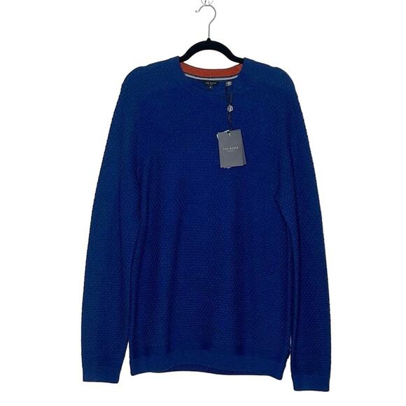 NWT Ted Baker Textured Crewneck Sweater Men's Blue Size 4 XL Extra Large - Picture 1 of 5